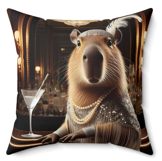 Square Pillow - capybara 1920's flapper