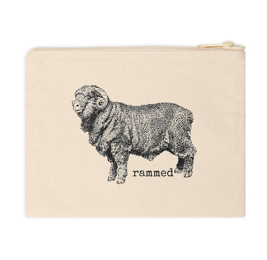 misc. miscellaneous  ram sheep animal rammed in things funny illustration Victorian canvas zip bag pouch tote mini purse suitcase rucksack carry organize store storage office work home house lady woman funny humor cotton canvas gift present man