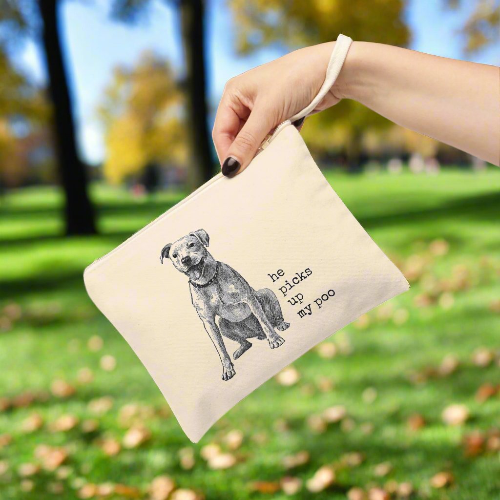 dog doggie pooch fur baby poo bags treats walk walkies pick up dog biscuits funny illustration Victorian canvas zip bag pouch tote mini purse suitcase rucksack carry organize store storage office work home house lady woman funny humor cotton canvas gift present man dog owner pet