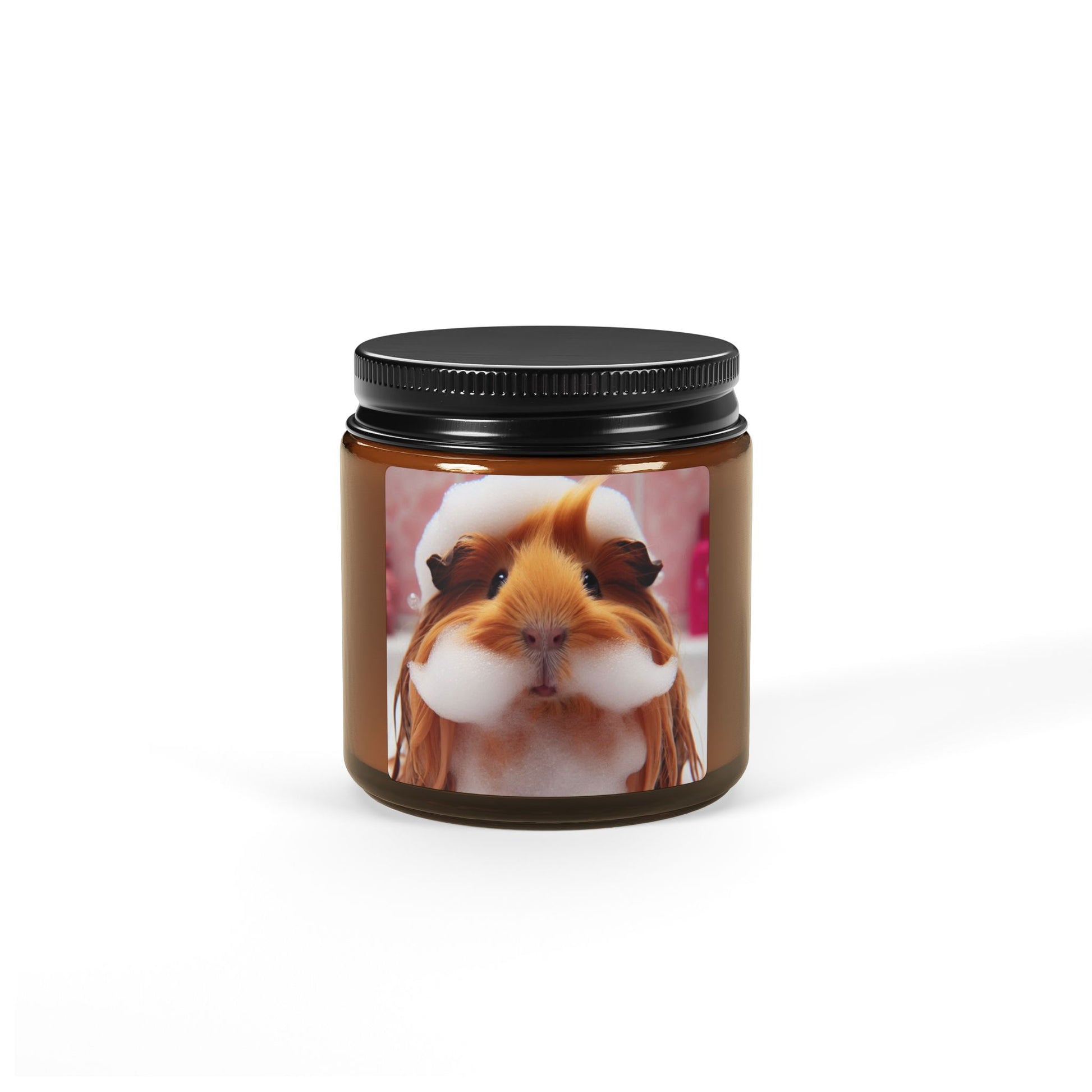 guinea pig foam beard mustache bath bubble pink ginger animal soy candle amber jar funny cute sweet humor animal lover evening night light lit atmosphere bath romantic lovers man and woman home house decor fall autumn date night gift present Christmas Halloween holiday picks festive season fragrance scented unscented couple holiday evening