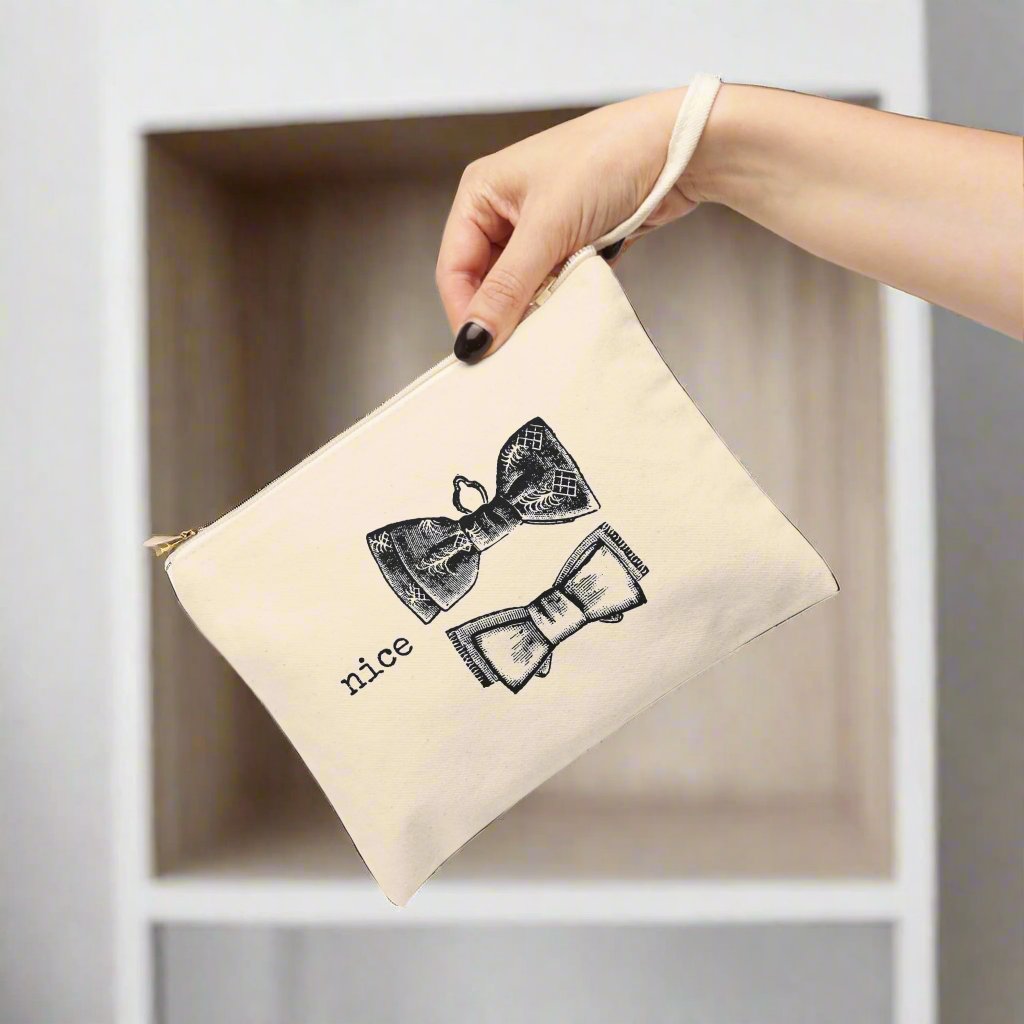 misc. miscellaneous  nice ties bow ties niceties things funny illustration Victorian canvas zip bag pouch tote mini purse suitcase rucksack carry organize store storage office work home house lady woman funny humor cotton canvas gift present man