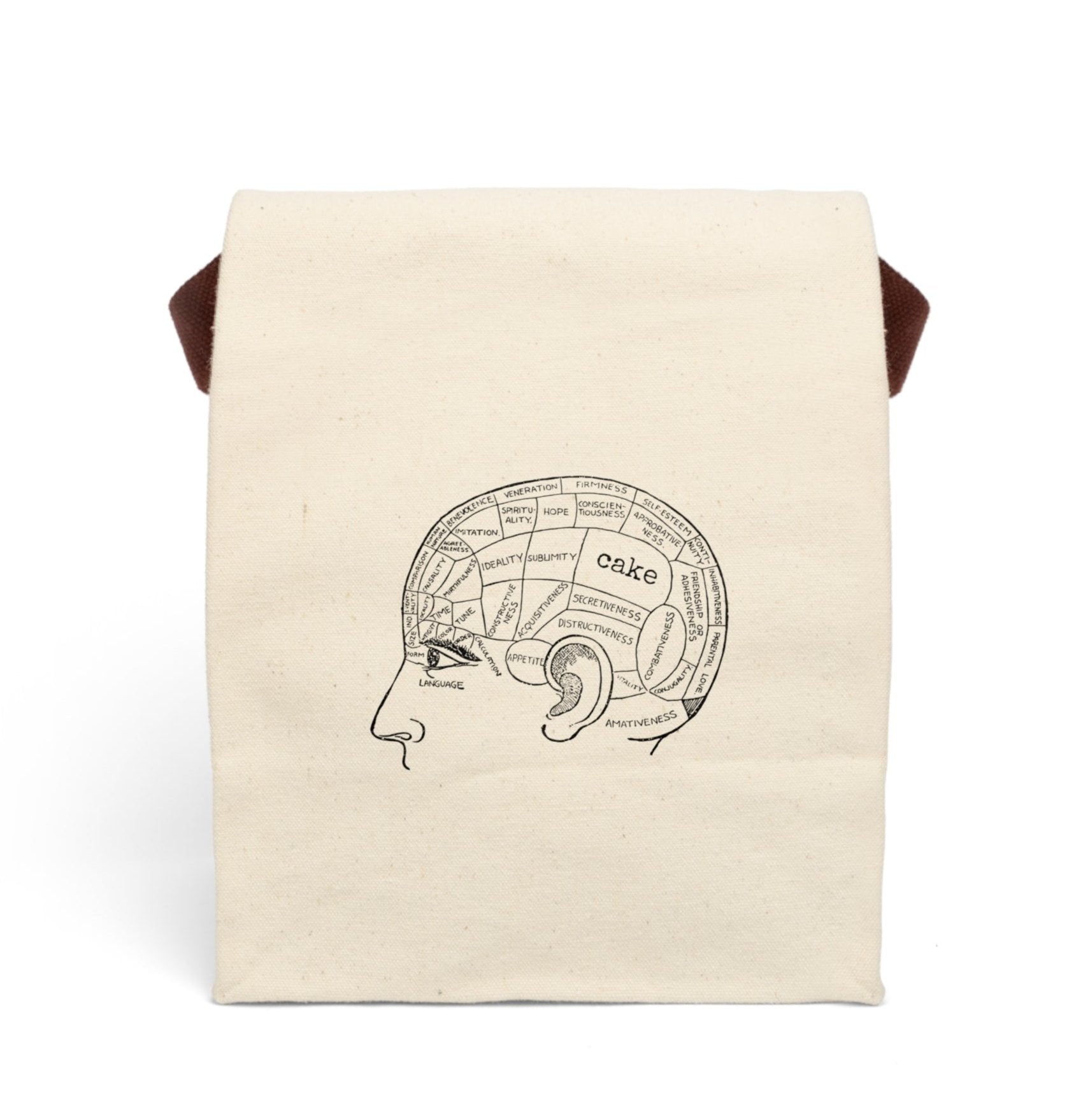 cake brain  Victorian illustration quote word play funny humor joke gift present lunch bag canvas cotton reusable eco-friendly meal eat food dinner breakfast hungry kitchen cook work school cafeteria midday co-worker carry out take-away on-the-go sandwich drink sub 