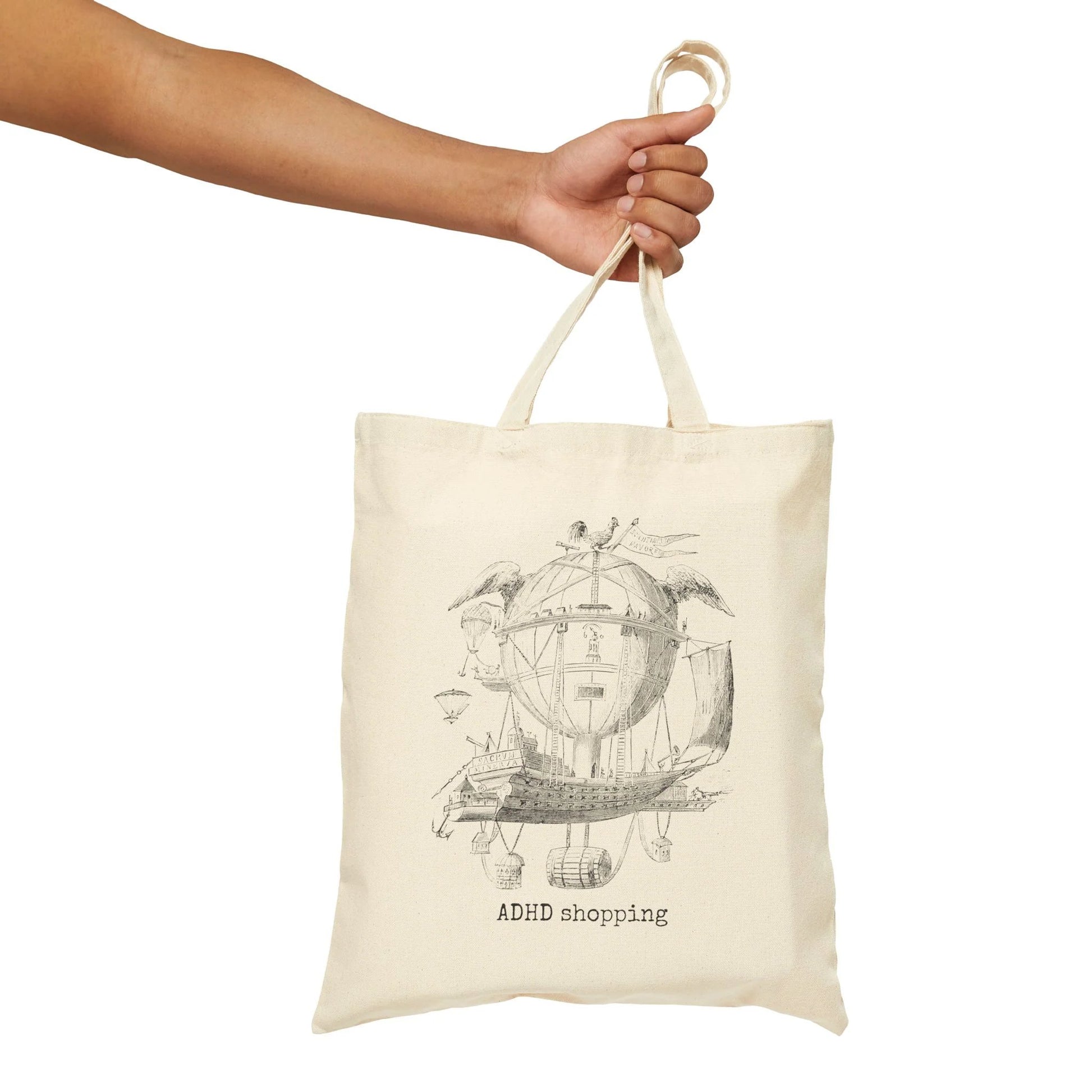 tote bag cotton canvas ADHD Victorian illustration funny humor gift present carry food groceries grocery store reusable practical purse shopping woman man strong rucksack 