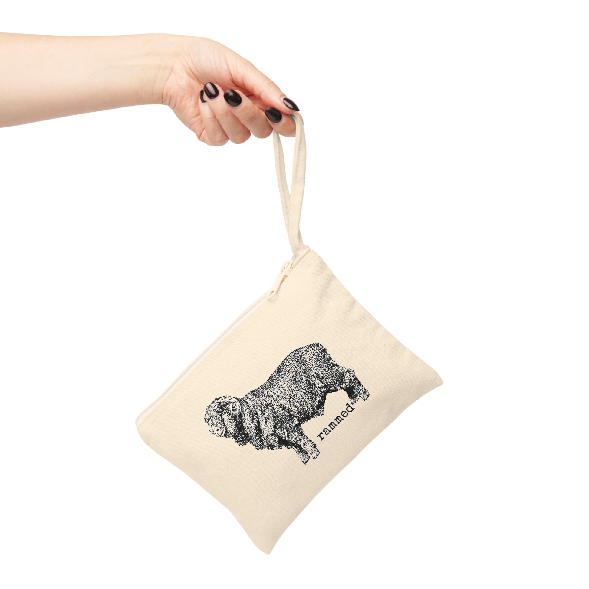 misc. miscellaneous  ram sheep animal rammed in things funny illustration Victorian canvas zip bag pouch tote mini purse suitcase rucksack carry organize store storage office work home house lady woman funny humor cotton canvas gift present man