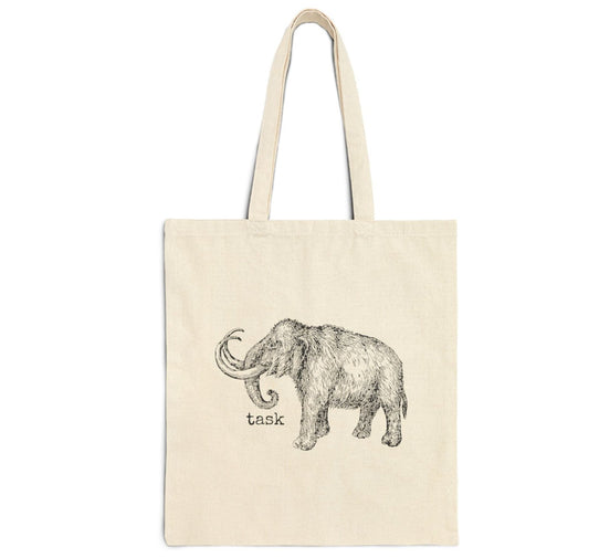 mammoth task dinosaur extinct tusk elephant purse handbag basics tote bag rude saying word cotton canvas Victorian illustration funny humor gift present carry food groceries grocery store reusable practical purse shopping woman man strong rucksack 