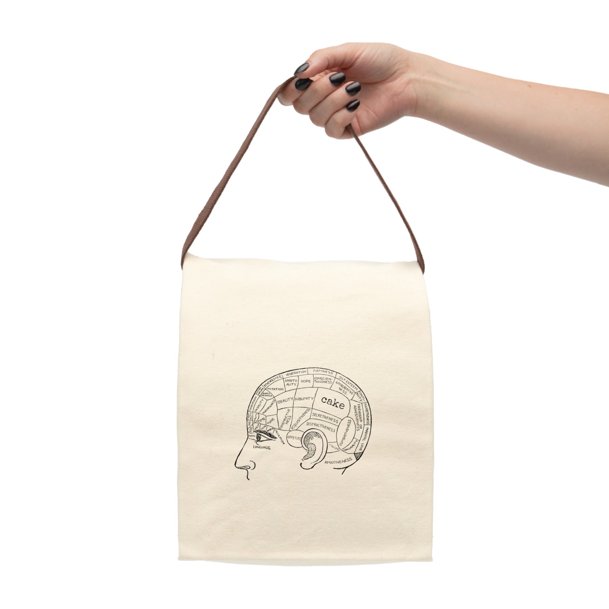 cake brain  Victorian illustration quote word play funny humor joke gift present lunch bag canvas cotton reusable eco-friendly meal eat food dinner breakfast hungry kitchen cook work school cafeteria midday co-worker carry out take-away on-the-go sandwich drink sub 