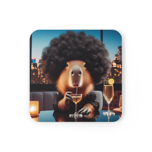 Cork Back Coaster - capybara afro