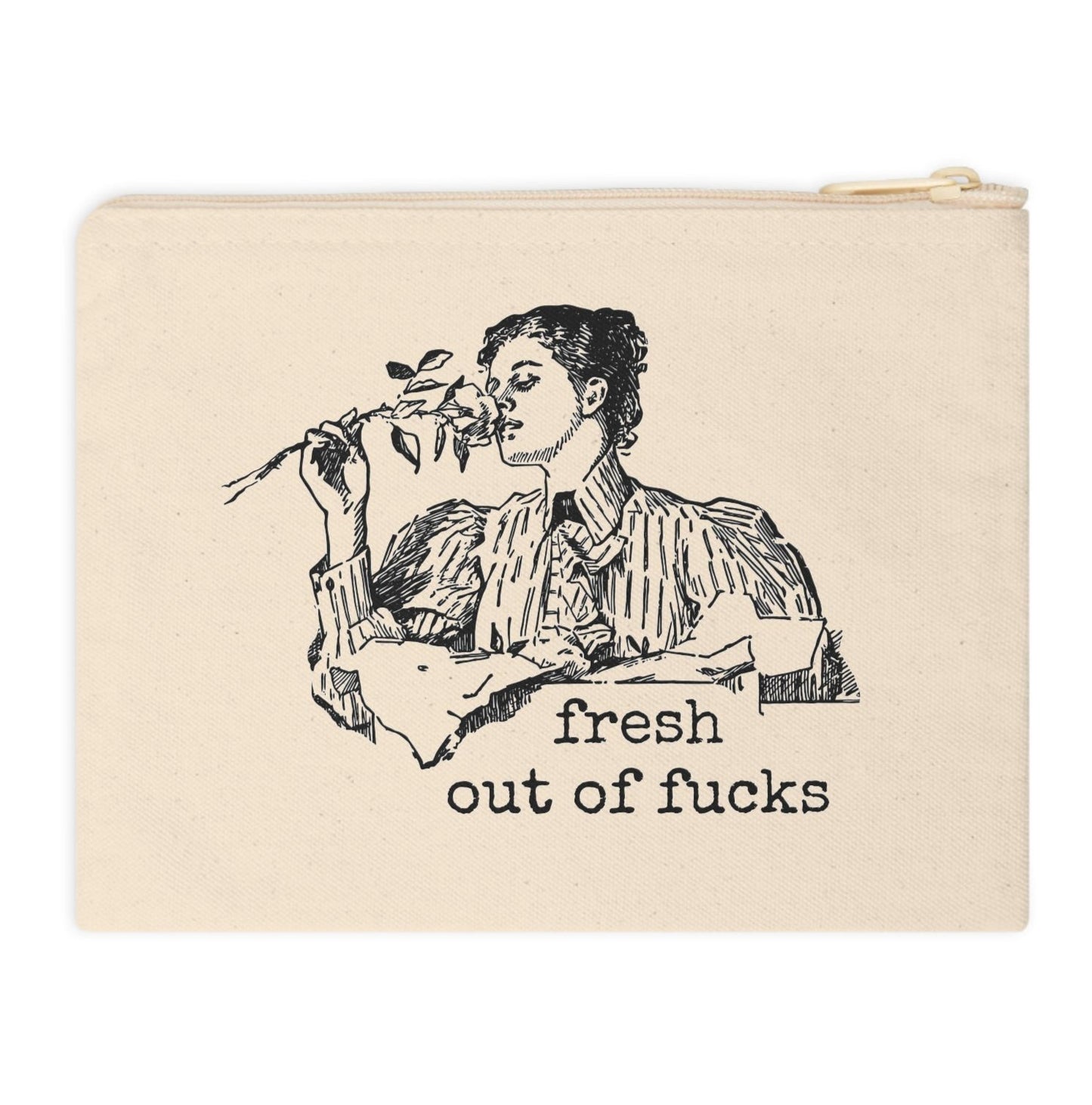 fresh out of fucks smell the roses funny illustration Victorian canvas zip bag pouch tote mini purse suitcase rucksack carry organize store storage office work home house lady woman funny humor cotton canvas gift present 