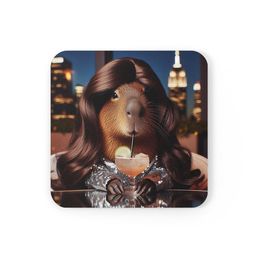 Cork Back Coaster - capybara brunette