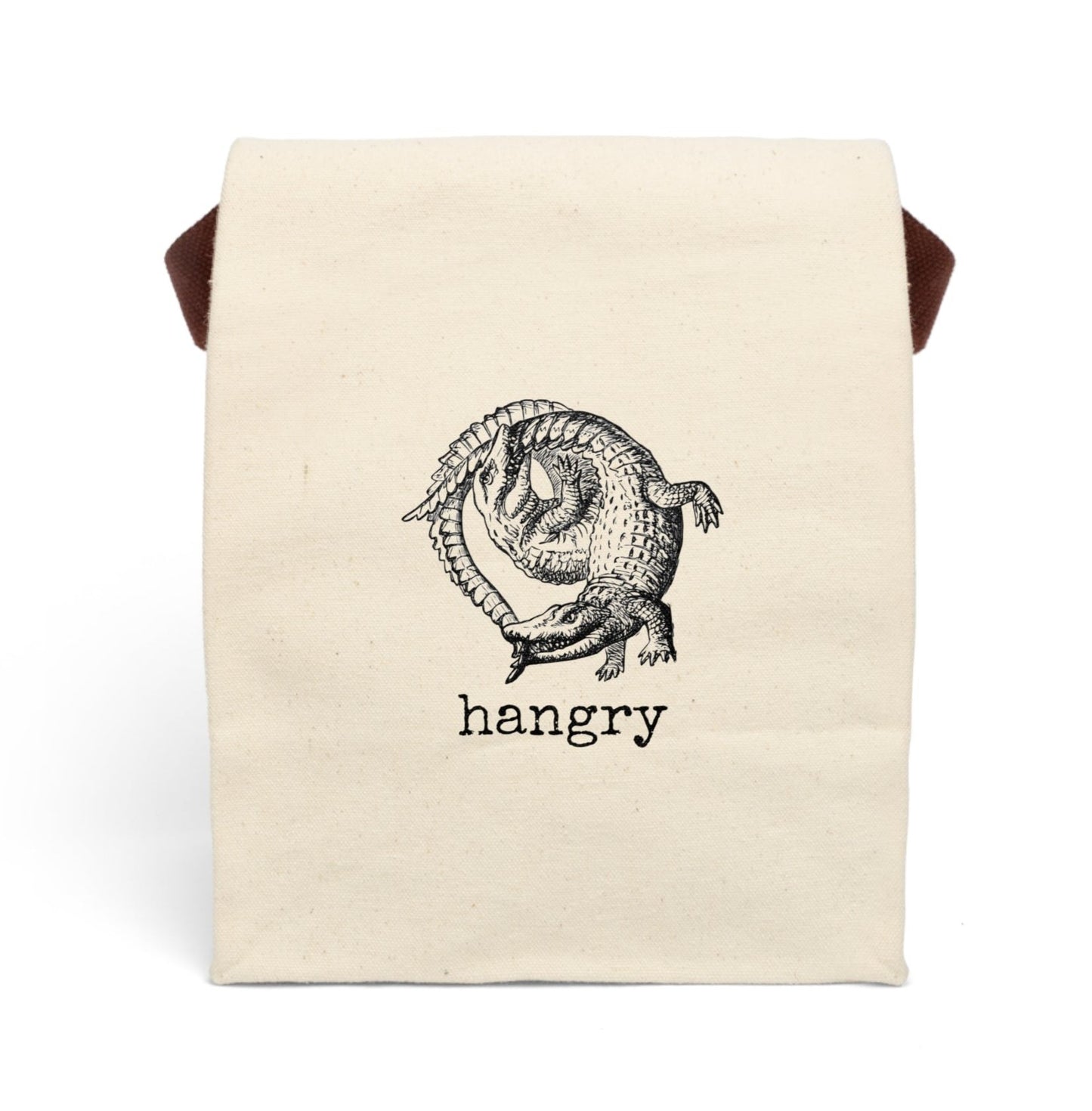 hangry angry hungry crocodile alligator gator fight  Victorian illustration quote word play funny humor joke gift present lunch bag canvas cotton reusable eco-friendly meal eat food dinner breakfast hungry kitchen cook work school cafeteria midday co-worker carry out take-away on-the-go sandwich drink sub 