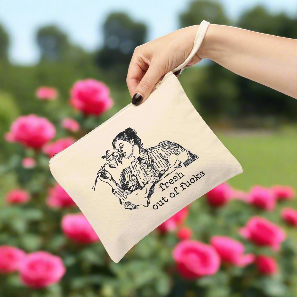 dear aunt flow rude period menstruate monthly tampon sanitary pad funny illustration Victorian canvas zip bag pouch tote mini purse suitcase rucksack carry organize store storage office work home house lady woman funny humor cotton canvas gift present 