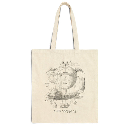 tote bag cotton canvas ADHD Victorian illustration funny humor gift present carry food groceries grocery store reusable practical purse shopping woman man strong rucksack 